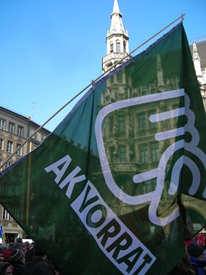 Der Arbeitskreis Vorratsdatenspeicherung während der jährlichen Großdemonstration gegen die Sicherheitskonferenz